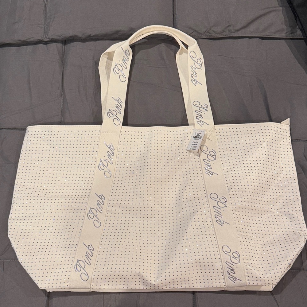 PINK Victoria's Secret Cream Tote with Perforated Design